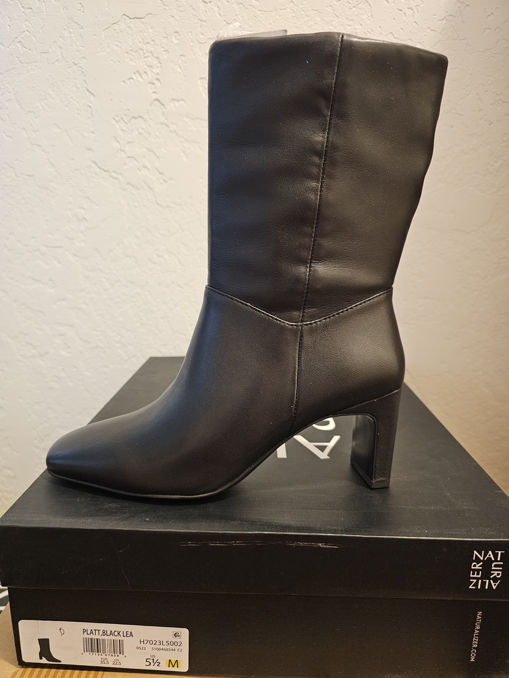 Naturalizer Black Mid-Calf Block Heel Boots